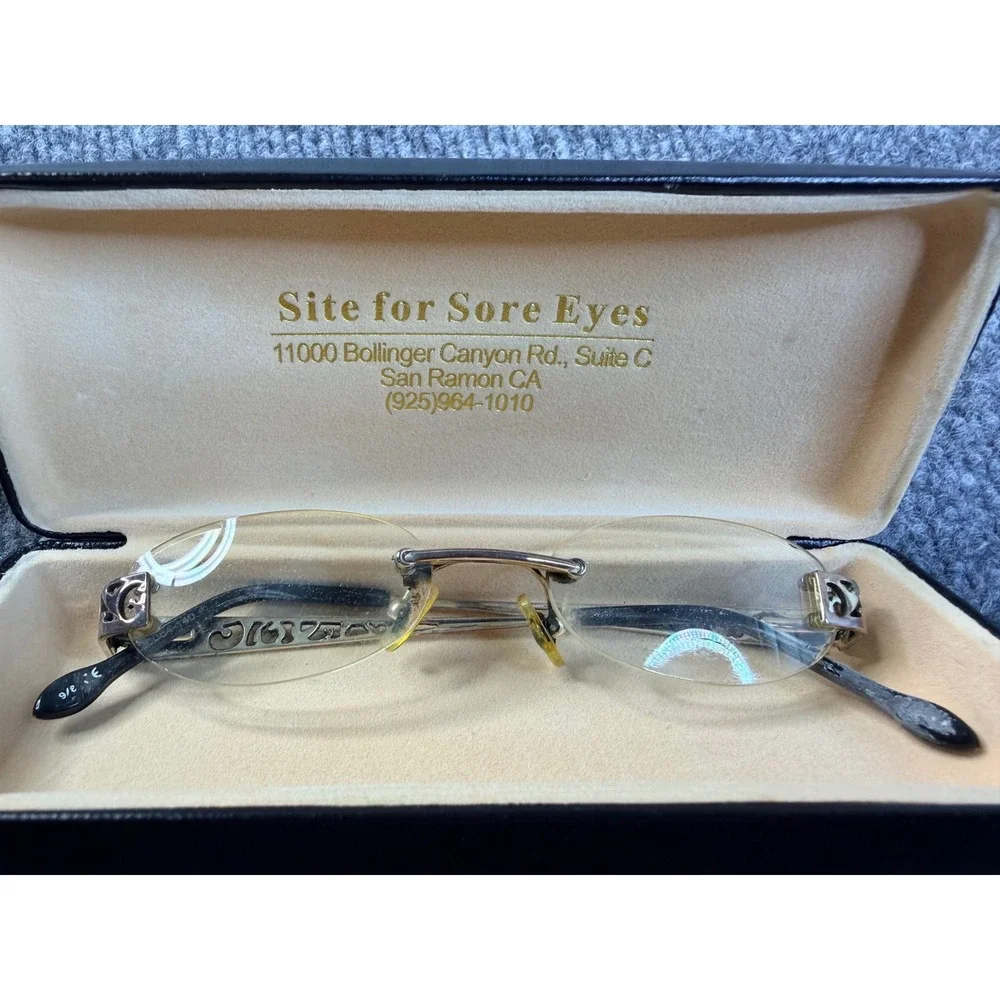 Vintage Y2K Rimless Filigree Oval Eyeglasses Silver Tone Scroll Metal Frames